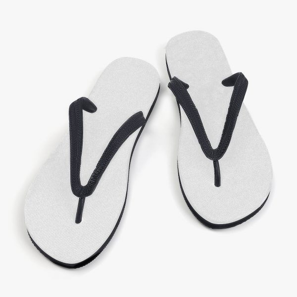 A pair of white customizable flip flops