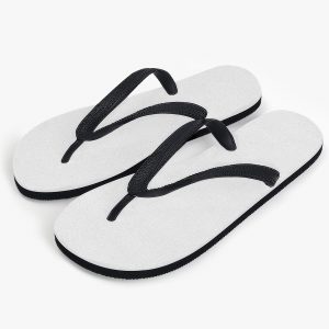 A pair of white customizable flip flops