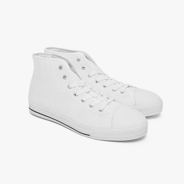 A pair of white customizable high-top canvas shoes