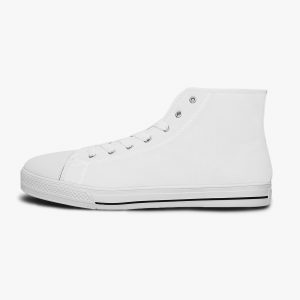 A pair of white customizable high-top canvas shoes