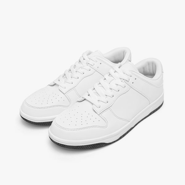 A pair of white customizable low-top leather shoes