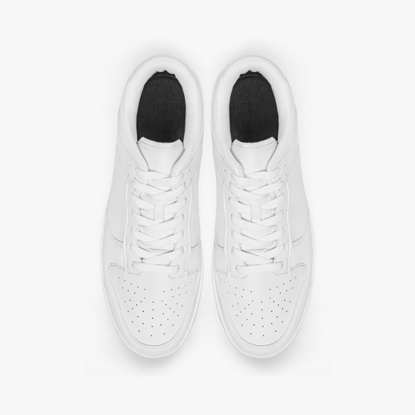 A pair of white customizable low-top leather shoes