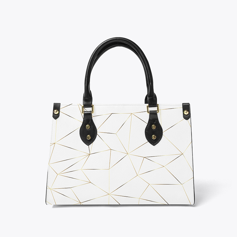 A white striped tote bag