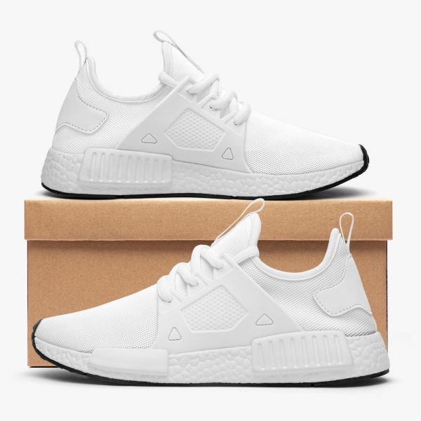 A pair of white customizable lightweight sneakers