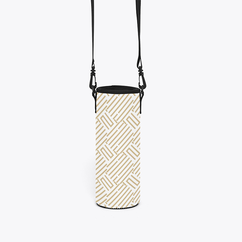 A white striped water bottle bag