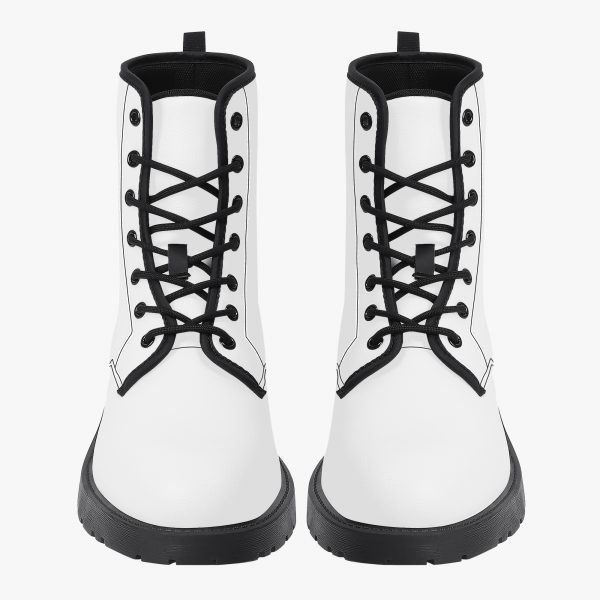 A pair of white customizable women's leather boots