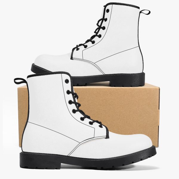 A pair of white customizable women's leather boots