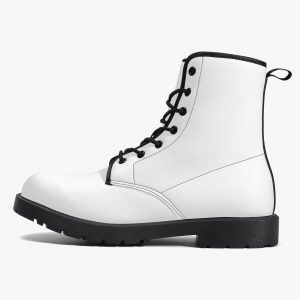 A pair of white customizable women's leather boots