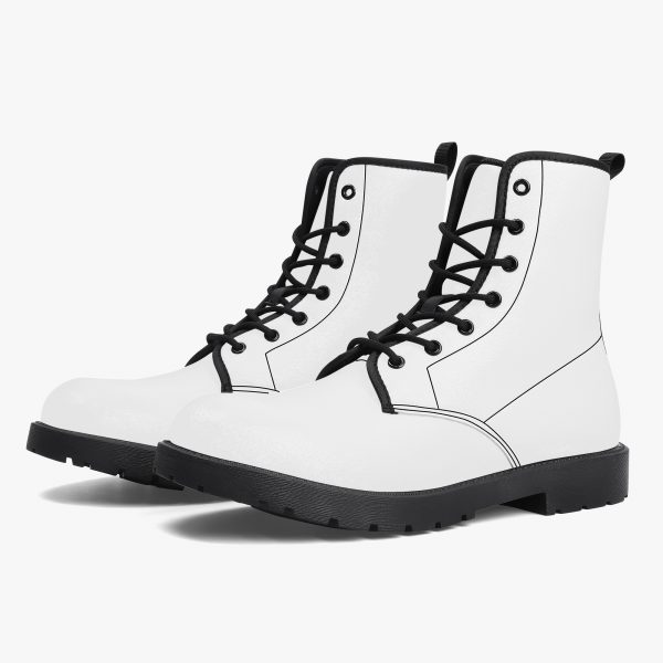 A pair of white customizable women's leather boots