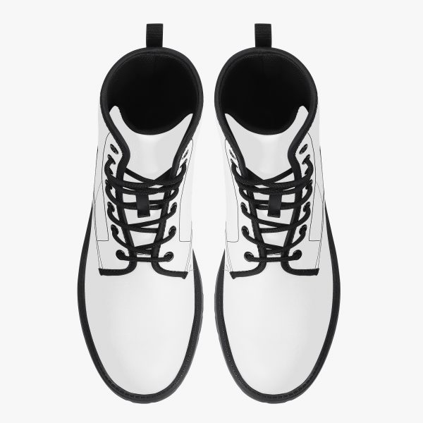 A pair of white customizable women's leather boots