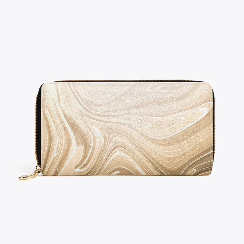 A white striped zipper purse