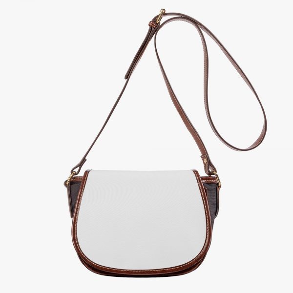 A white customizable flap saddle bag