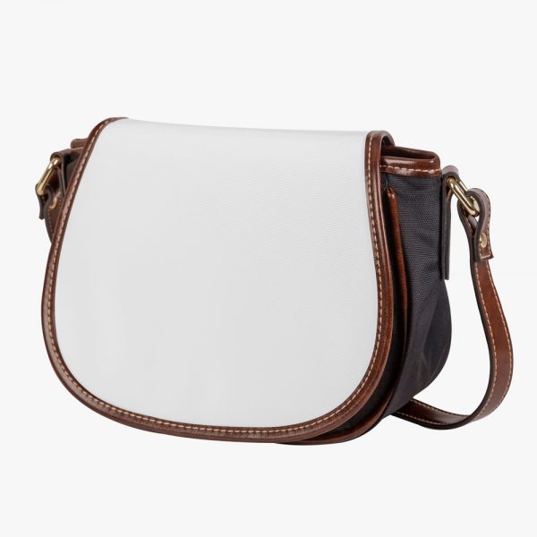 A white customizable flap saddle bag