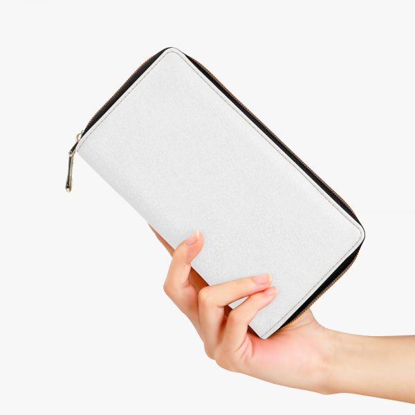 A white customizable zip around wallet