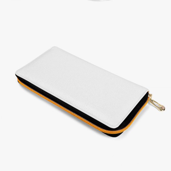 A white customizable zip around wallet