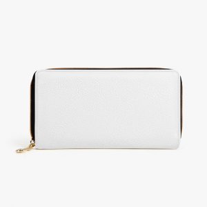 A white customizable zip around wallet